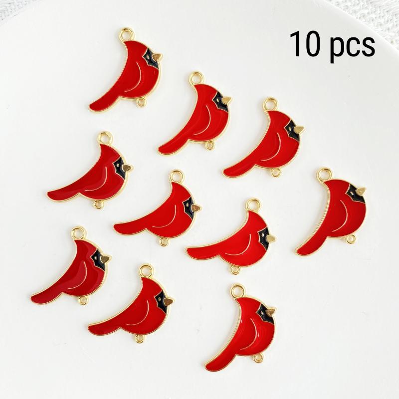 10pcs Red Bird Enamel Ornaments for Jewelry Making