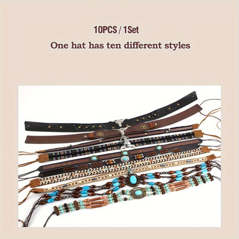 10pcs European Cowboy Hat Retro Style with Beaded Decorative Belt