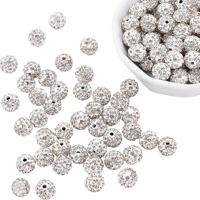Polymer Clay Round Beads with Rhinestones 6-12mm AA