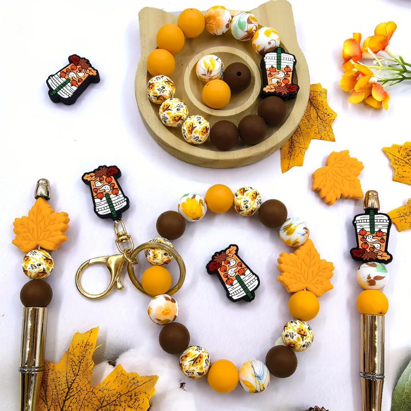 Autumn Maple Leaf Silicone Bead Set - 28pcs