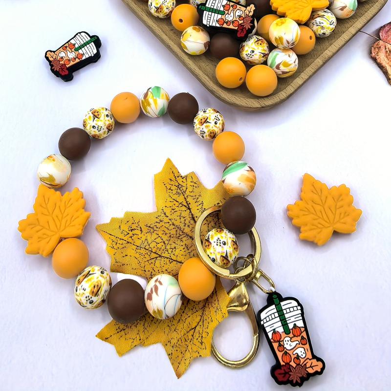 Autumn Maple Leaf Silicone Bead Set - 28pcs