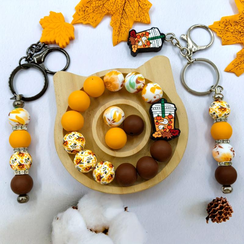 Autumn Maple Leaf Silicone Bead Set - 28pcs