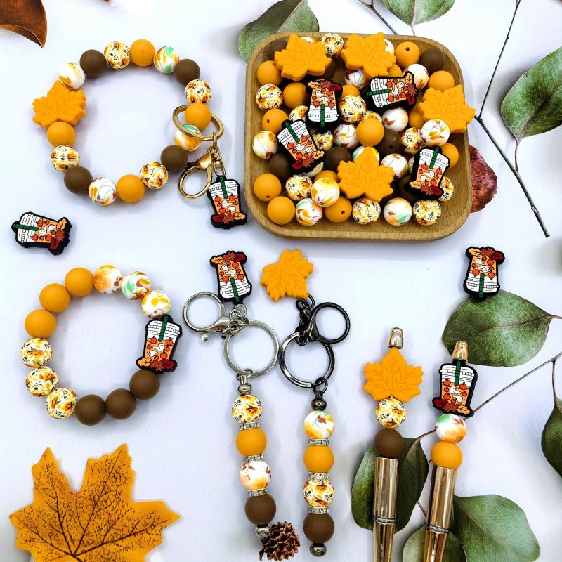 Autumn Maple Leaf Silicone Bead Set - 28pcs