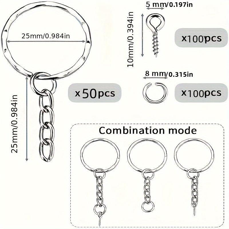 250Pcs Keychain Rings Set Jump Rings Eye Pins Jewelry Making DIY Key Chain Kit