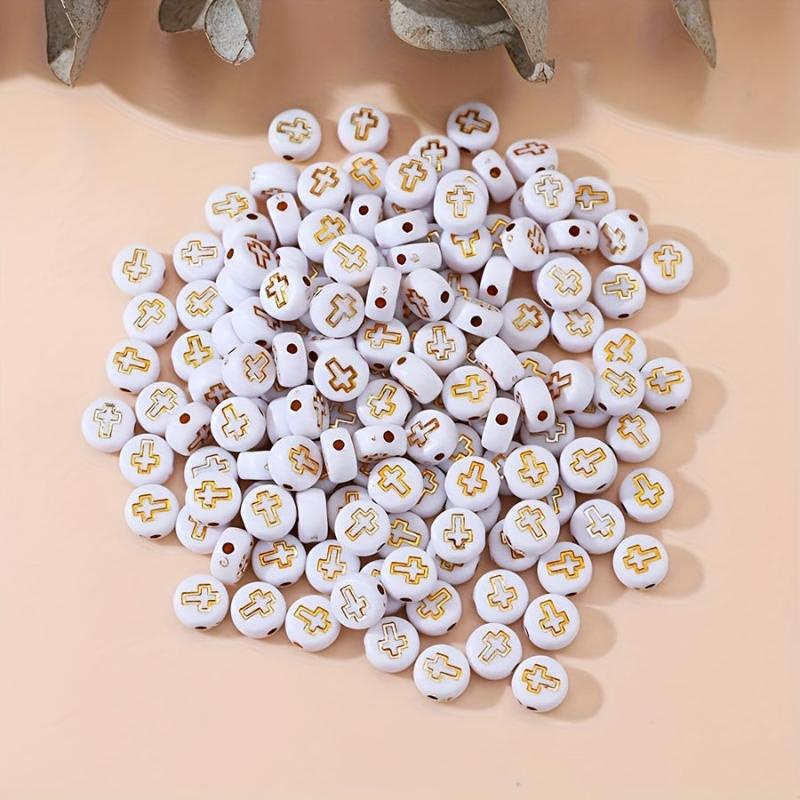 100pcs Acrylic Cross Beads with Golden Cross for DIY Jewelry Making
