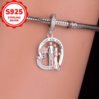 925 Silver Couple Style Heart Rose Charms Beads Necklace Pendant DIY Jewelry