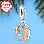 925 Silver Couple Style Heart Rose Charms Beads Necklace Pendant DIY Jewelry