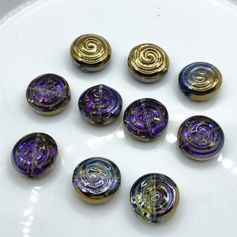 Multicolor Swirl Glass Beads, Hollow Center Round Decorative Beads