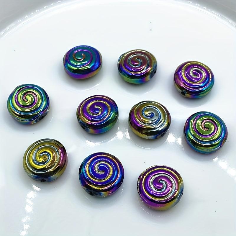 Multicolor Swirl Glass Beads, Hollow Center Round Decorative Beads