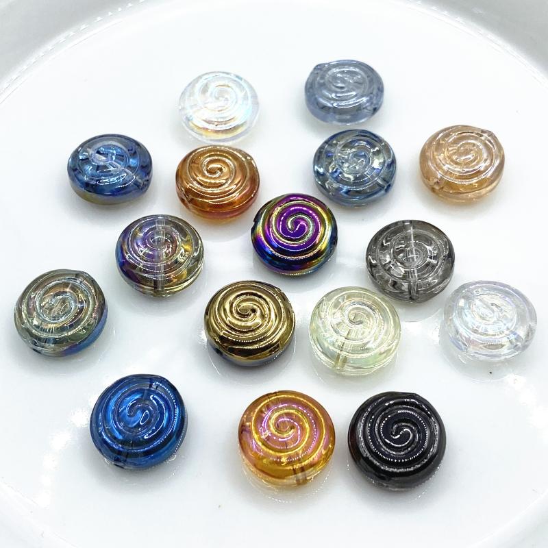 Multicolor Swirl Glass Beads, Hollow Center Round Decorative Beads