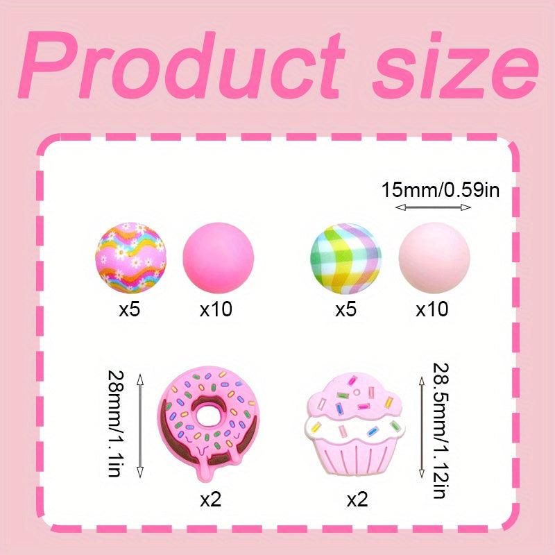 34pcs Donut Cake Silicone Bead Set for Jewelry Decoration Accessories