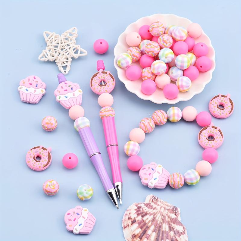 34pcs Donut Cake Silicone Bead Set for Jewelry Decoration Accessories