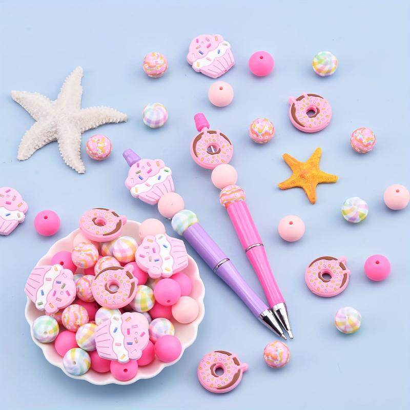 34pcs Donut Cake Silicone Bead Set for Jewelry Decoration Accessories
