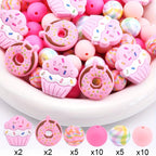34pcs Donut Cake Silicone Bead Set for Jewelry Decoration Accessories