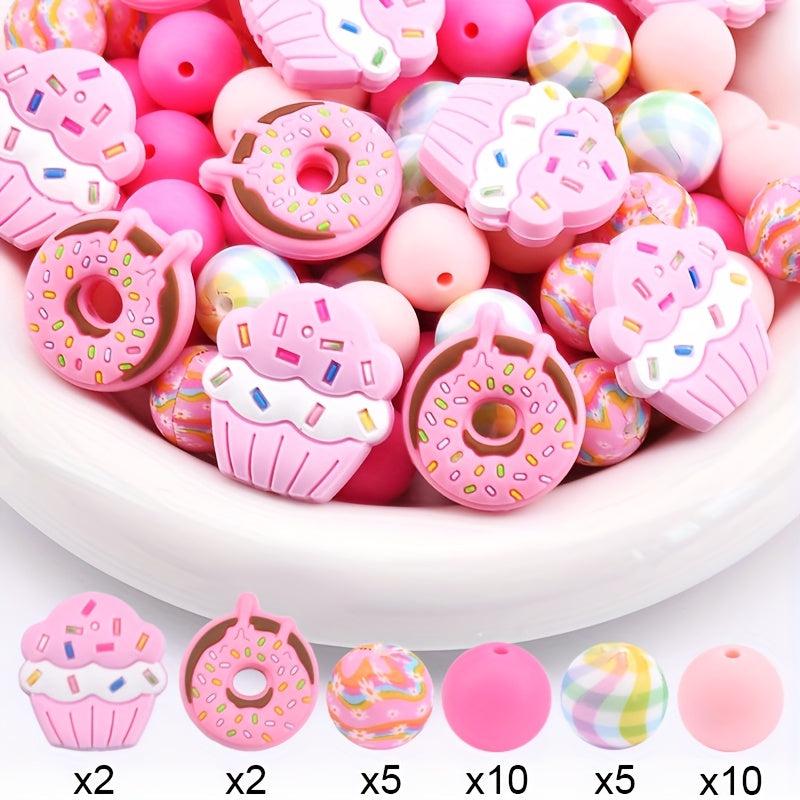 34pcs Donut Cake Silicone Bead Set for Jewelry Decoration Accessories