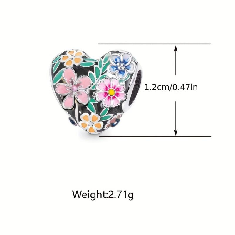 925 Silver Flower Heart Charms Bead for DIY Jewelry