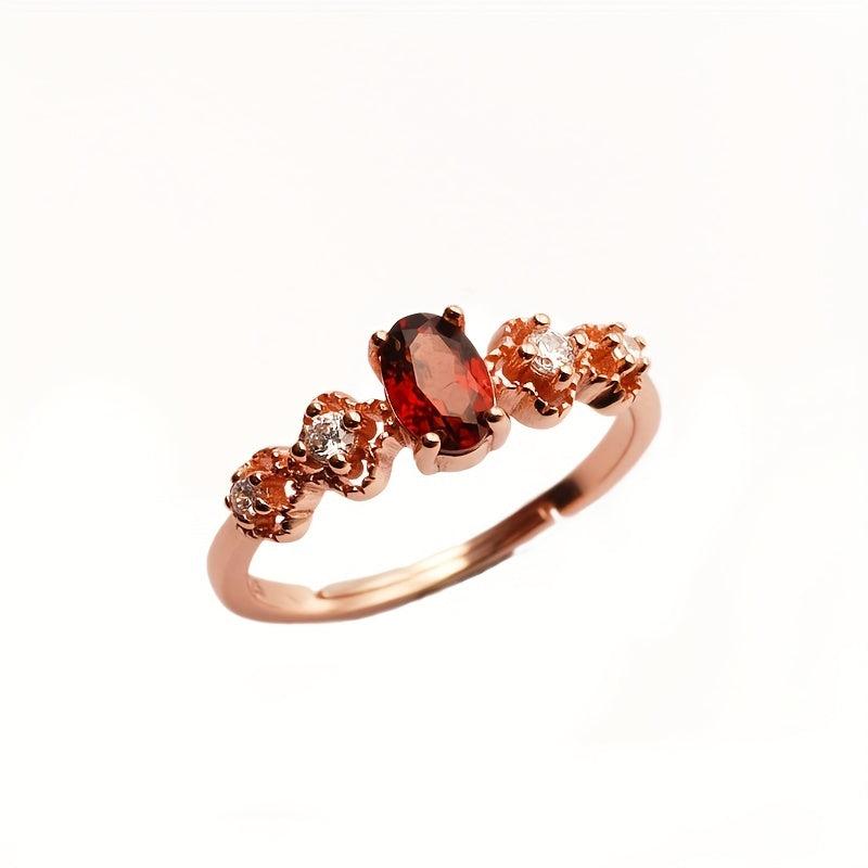 S925 Sterling Silver Garnet Inlaid Women's Ring