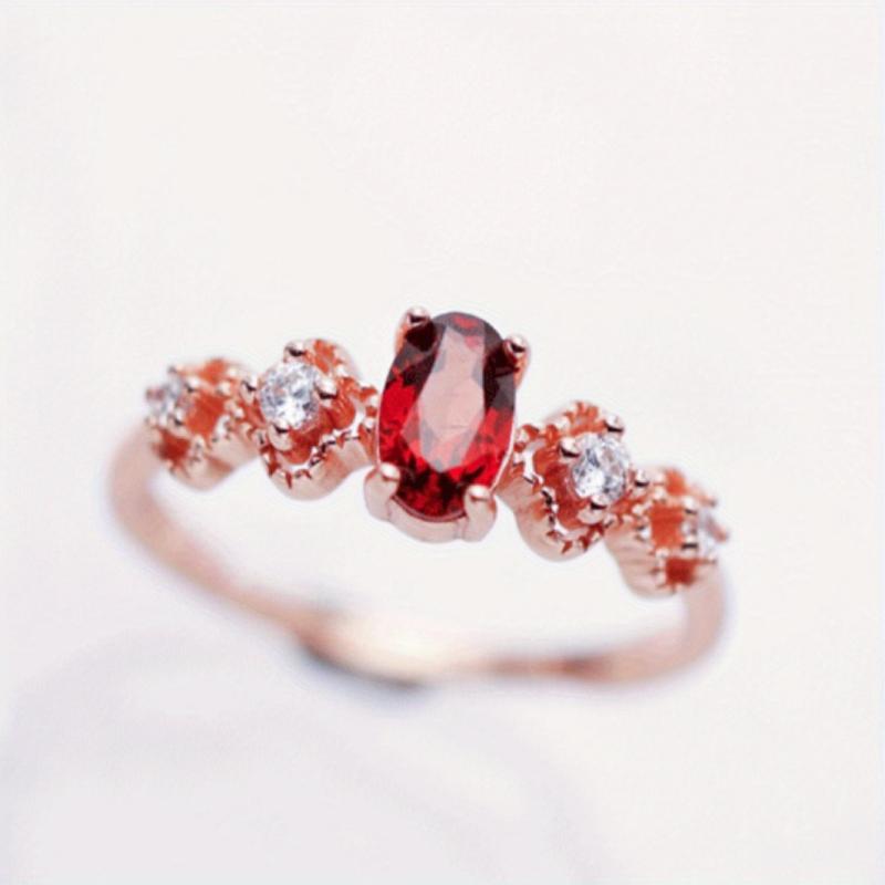 S925 Sterling Silver Garnet Inlaid Women's Ring