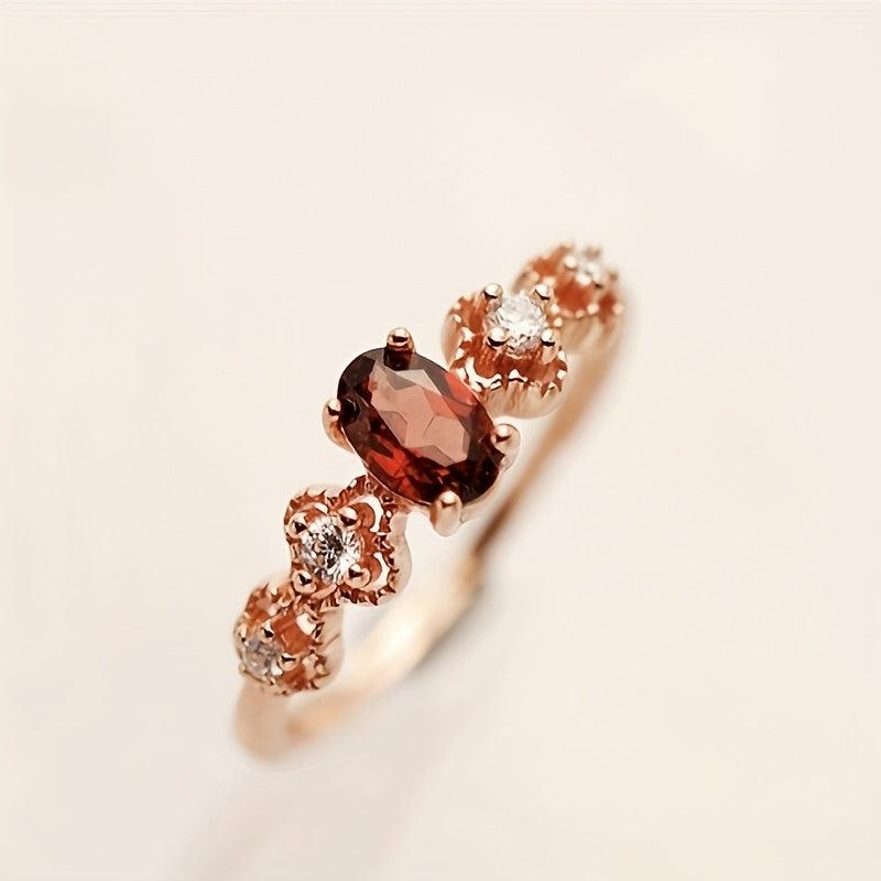 S925 Sterling Silver Garnet Inlaid Women's Ring