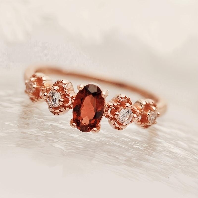 S925 Sterling Silver Garnet Inlaid Women's Ring