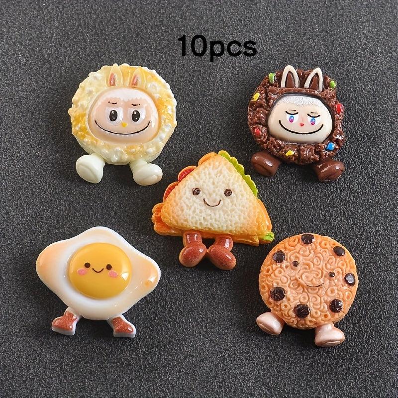 10pcs Resin Food Charms for DIY Crafts Egg Burger Cookie Miniatures
