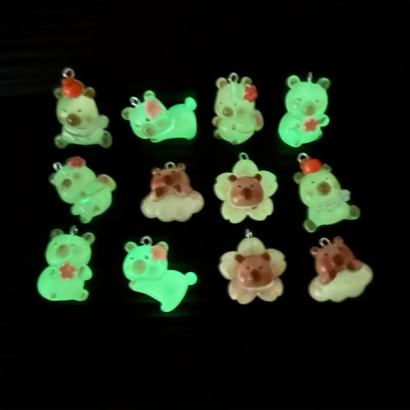 12pcs Glow in the Dark Capybara Pendant for DIY Jewelry Making