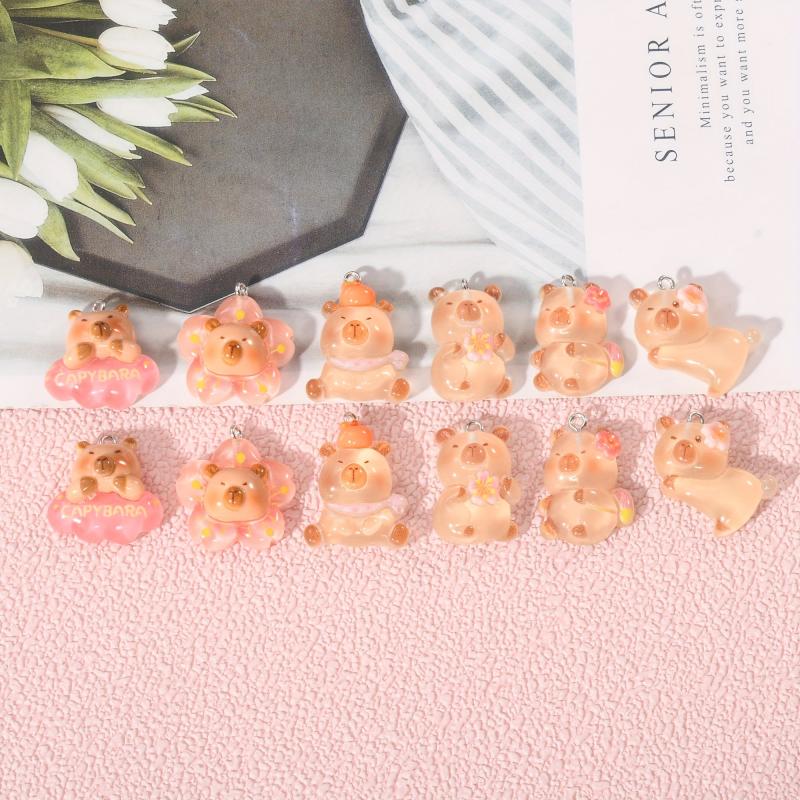 12pcs Glow in the Dark Capybara Pendant for DIY Jewelry Making