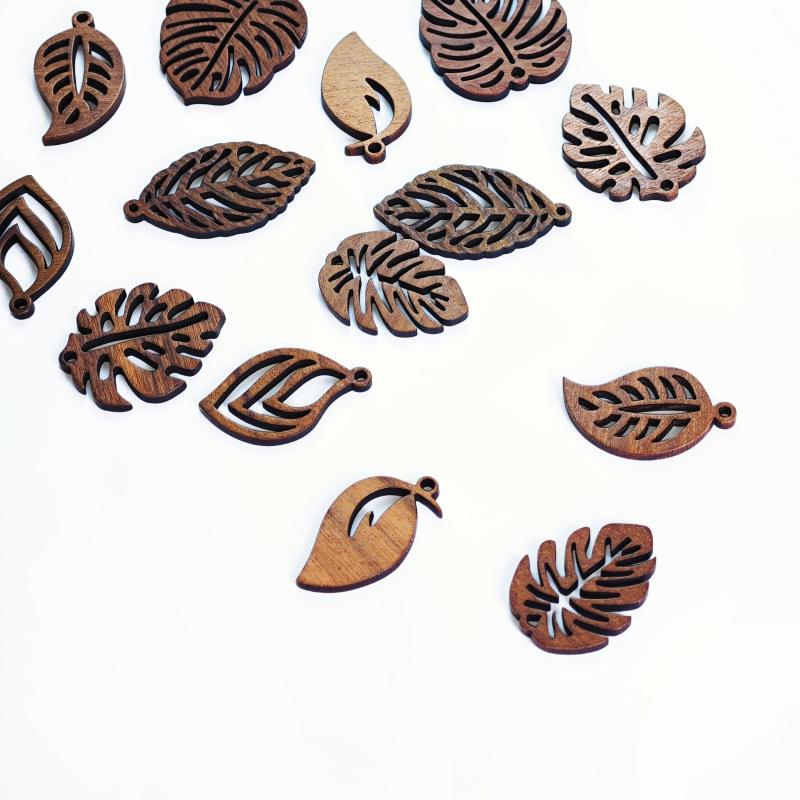 12pcs Bohemian Leaf Wooden Charms for Jewelry Making and Decoration