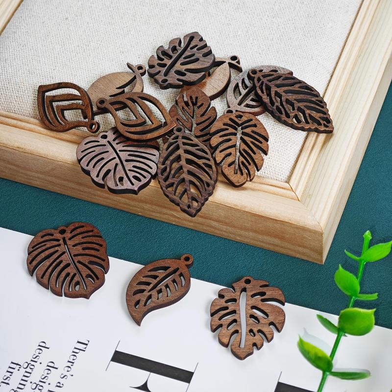 12pcs Bohemian Leaf Wooden Charms for Jewelry Making and Decoration