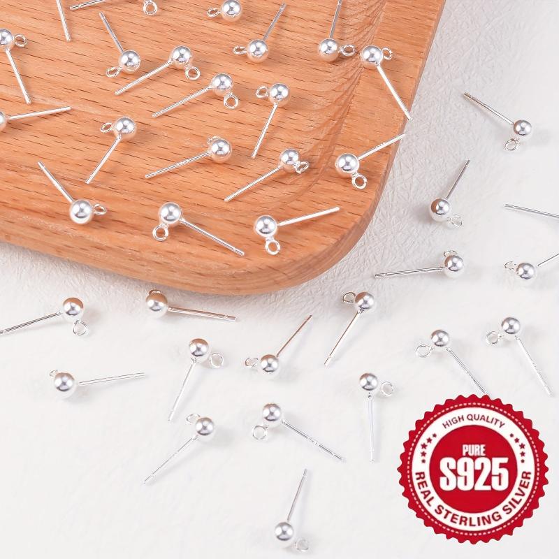 10pcs S925 Silvery Ball Jump Rings Earring Studs DIY Jewelry Making Pack