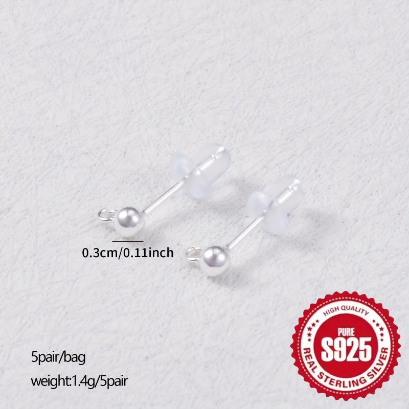 10pcs S925 Silvery Ball Jump Rings Earring Studs DIY Jewelry Making Pack