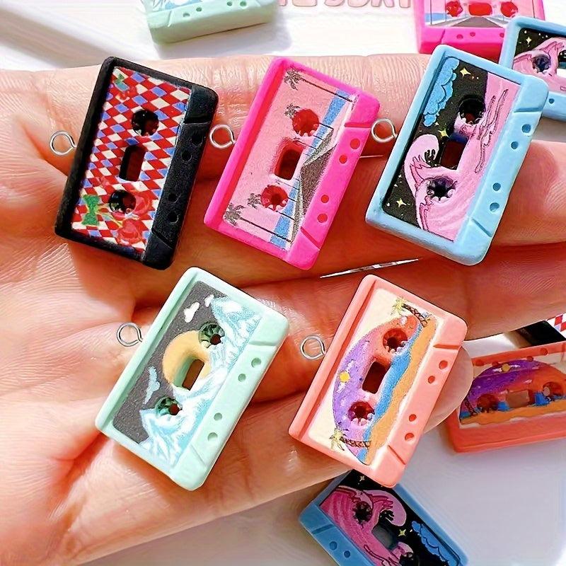 10pcs Retro Cassette Tape Resin Charms DIY Jewelry & Keychains