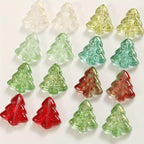 50pcs Christmas Tree Beads Red Green Clear Golden Brown Straight Hole Beads