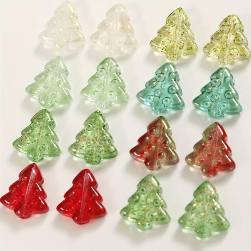 50pcs Christmas Tree Beads Red Green Clear Golden Brown Straight Hole Beads