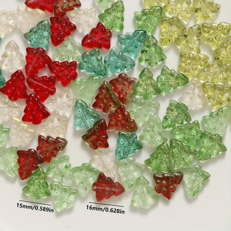 50pcs Christmas Tree Beads Red Green Clear Golden Brown Straight Hole Beads