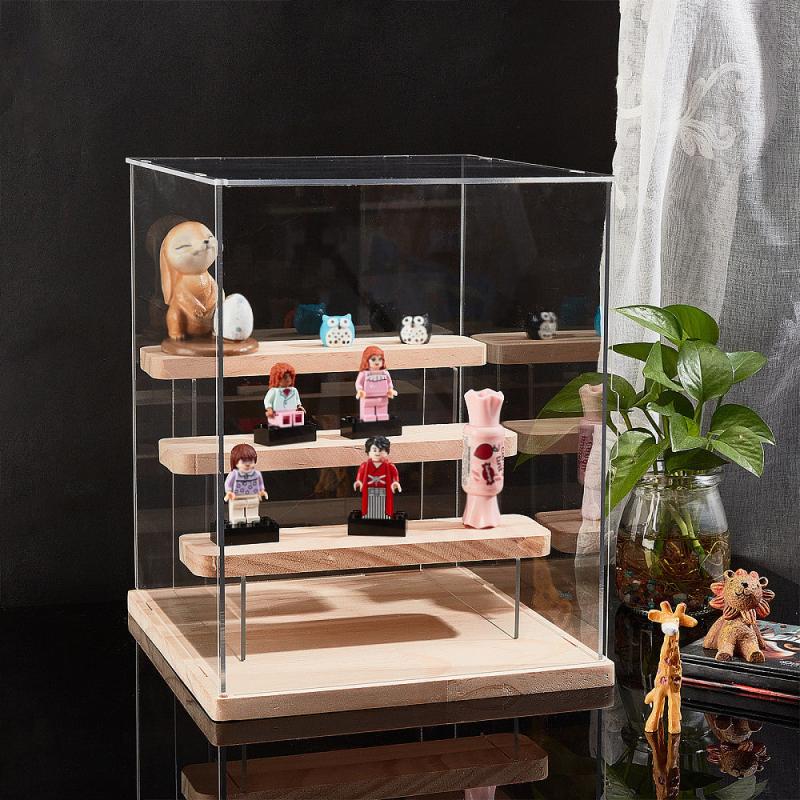 11pcs Acrylic Display Boxed with Wood, Clear, Jewelry Making