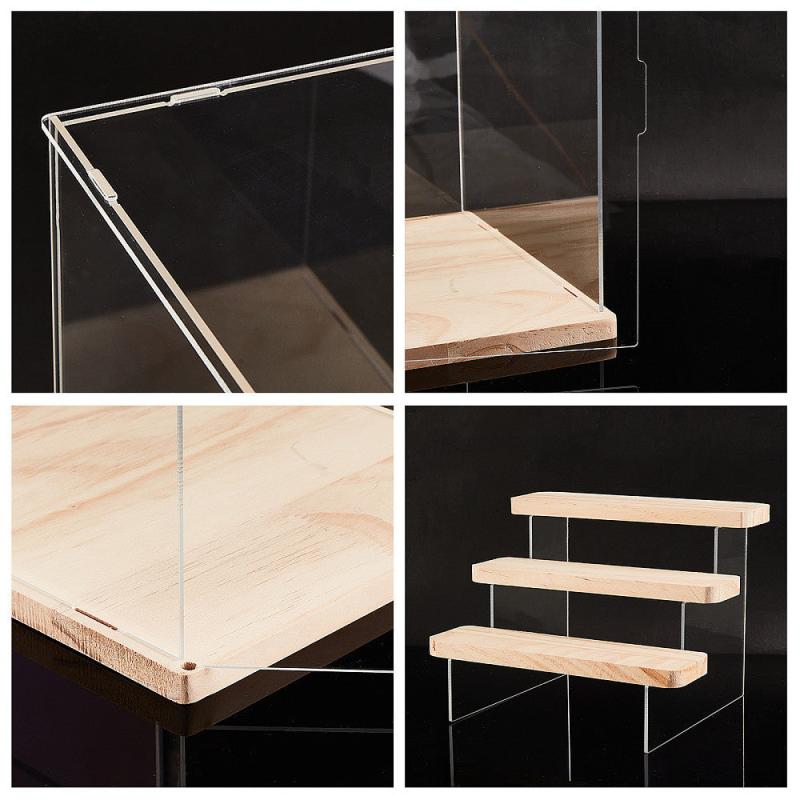 11pcs Acrylic Display Boxed with Wood, Clear, Jewelry Making