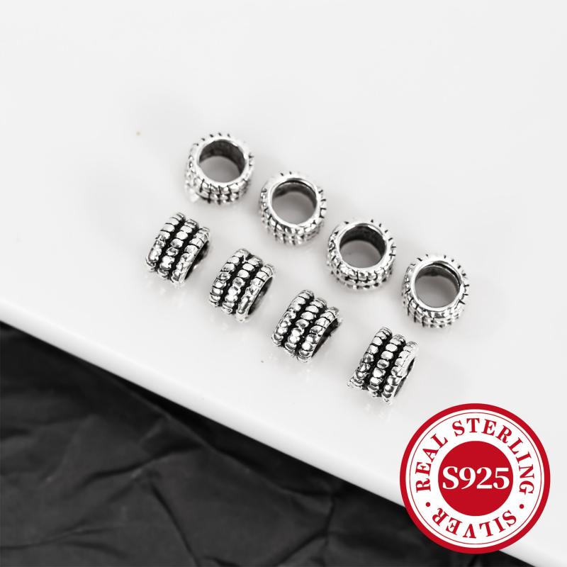 10pcs S925 Sterling Silver Spacer Beads Retro Barrel Tube Bead