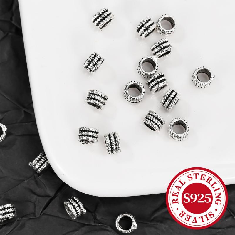 10pcs S925 Sterling Silver Spacer Beads Retro Barrel Tube Bead