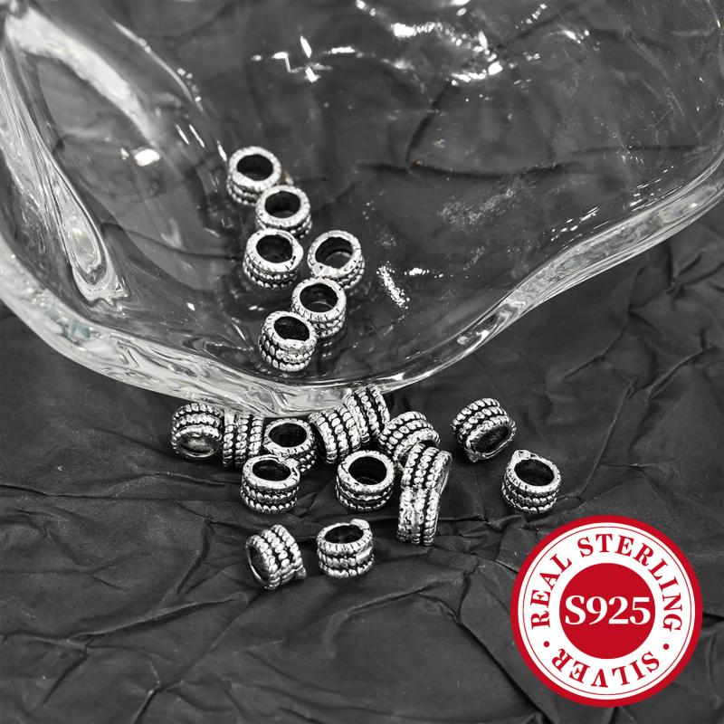 10pcs S925 Sterling Silver Spacer Beads Retro Barrel Tube Bead