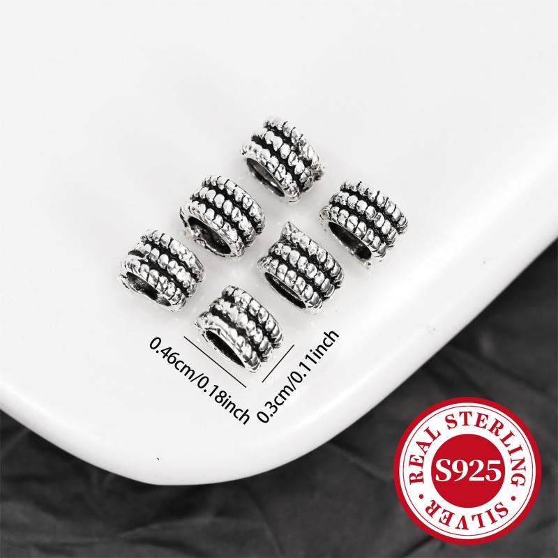 10pcs S925 Sterling Silver Spacer Beads Retro Barrel Tube Bead