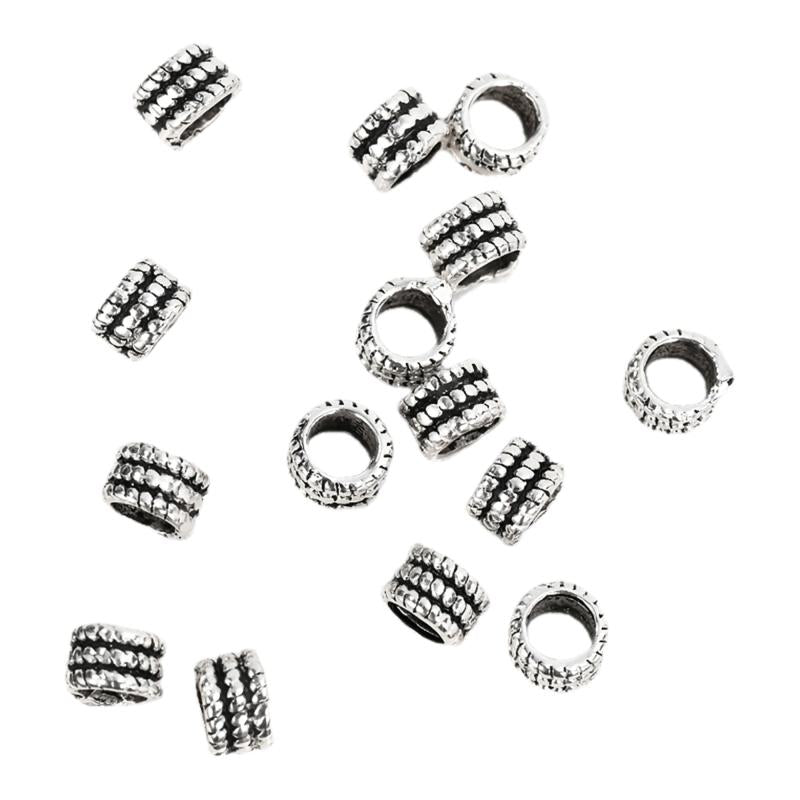 10pcs S925 Sterling Silver Spacer Beads Retro Barrel Tube Bead