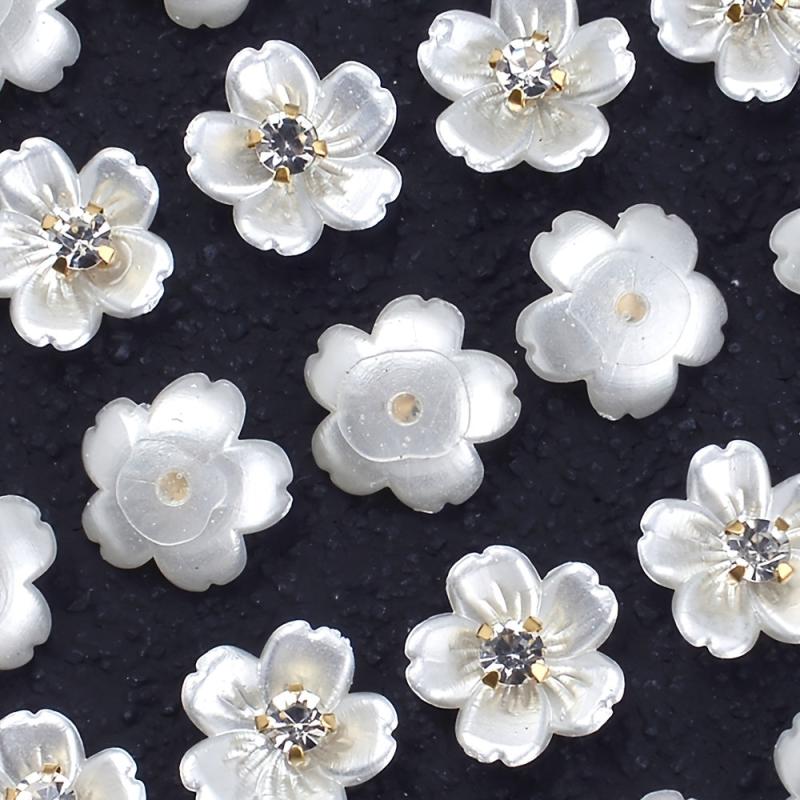 30pcs 12mm Acrylic Flower Patches w/ Golden Centers DIY Jewelry Clothing Crafts