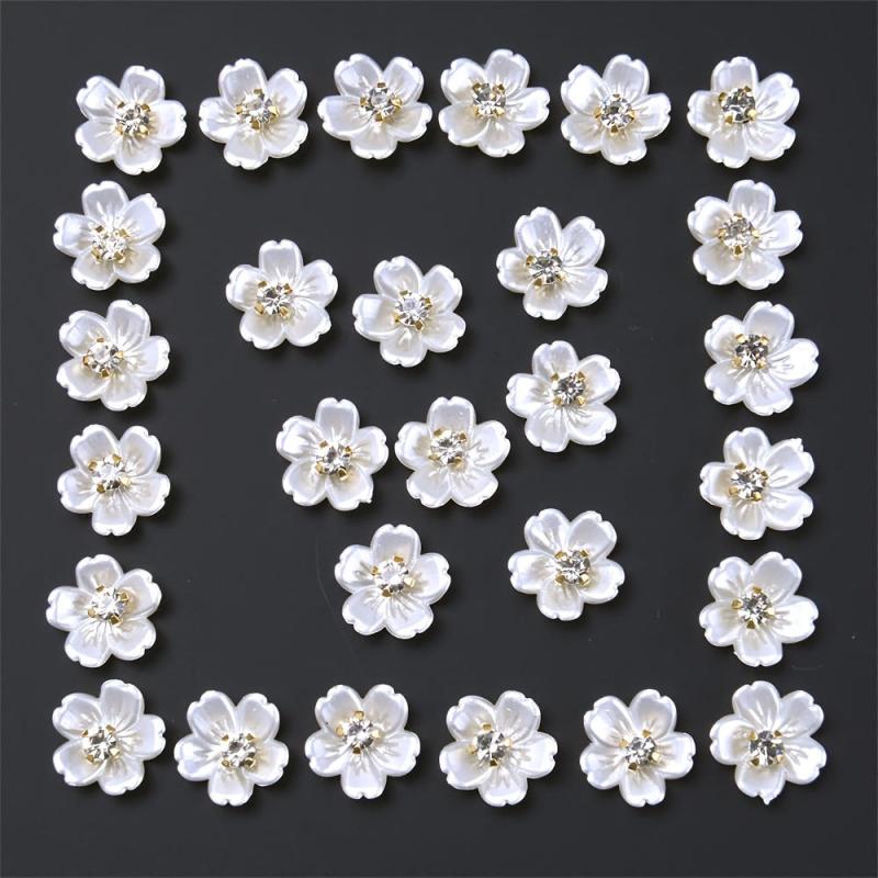 30pcs 12mm Acrylic Flower Patches w/ Golden Centers DIY Jewelry Clothing Crafts