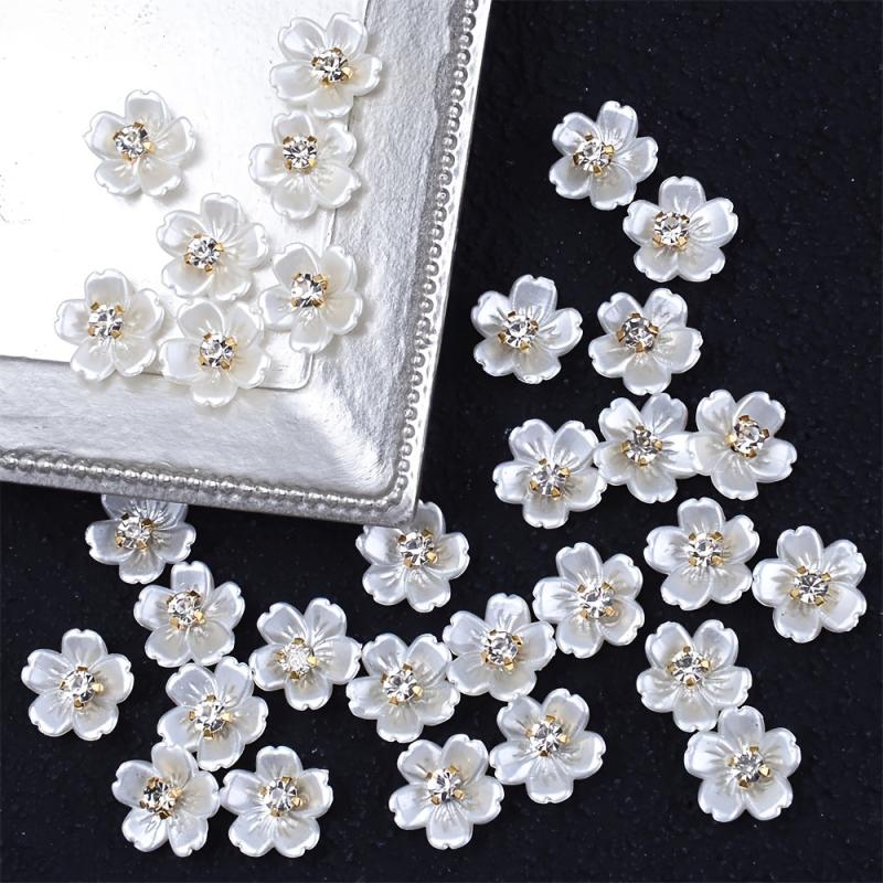 30pcs 12mm Acrylic Flower Patches w/ Golden Centers DIY Jewelry Clothing Crafts