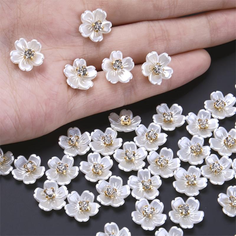 30pcs 12mm Acrylic Flower Patches w/ Golden Centers DIY Jewelry Clothing Crafts