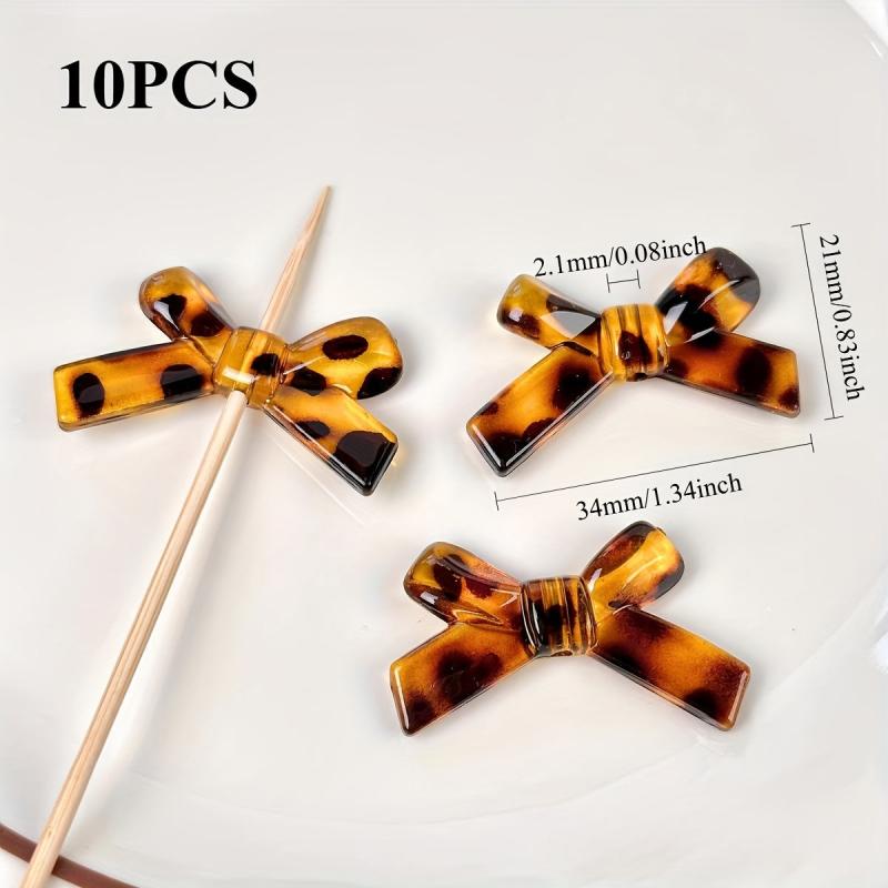 10pcs Retro Leopard Print Bowknot Heart Beads for DIY Jewelry Making