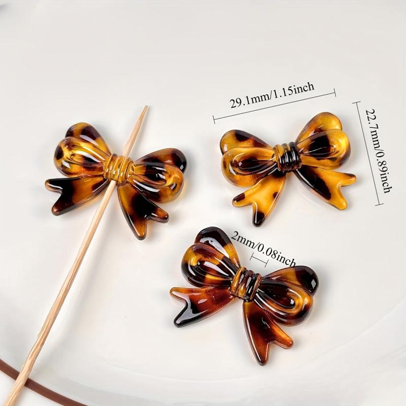 10pcs Retro Leopard Print Bowknot Heart Beads for DIY Jewelry Making