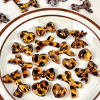 10pcs Retro Leopard Print Bowknot Heart Beads for DIY Jewelry Making