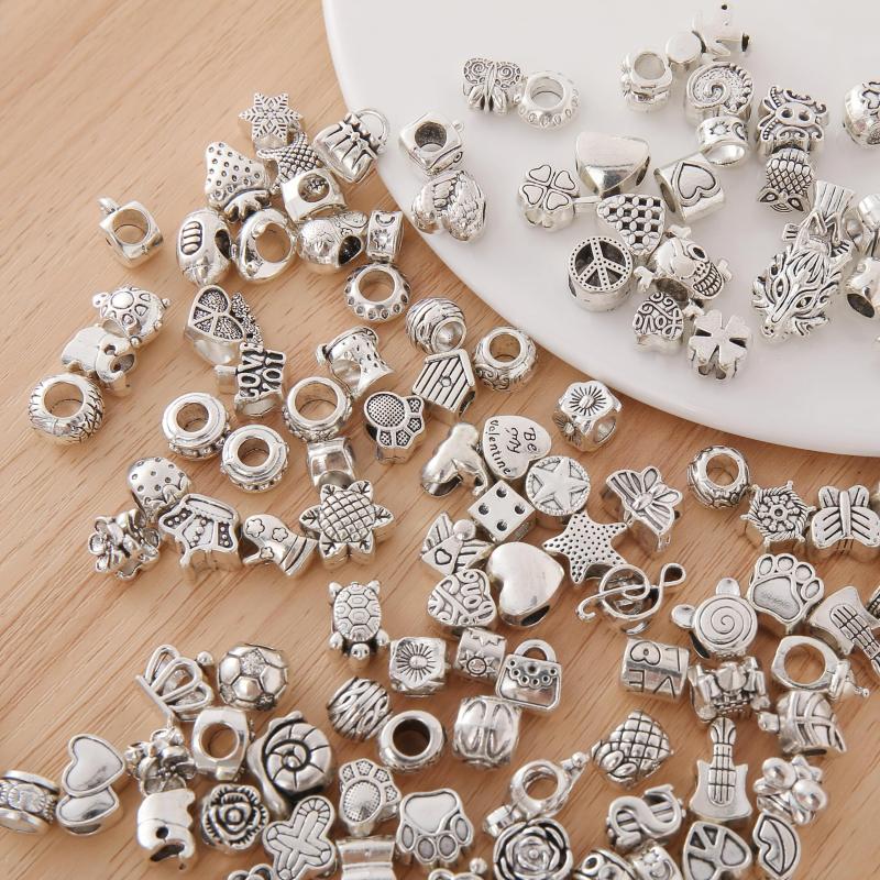 80pcs Vintage Large Hole Bead Metal Accessories for DIY Jewelry